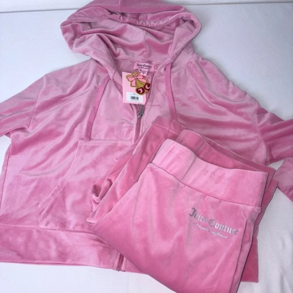 Juicy Couture Pink Velour Track Jacket & Jogger Set